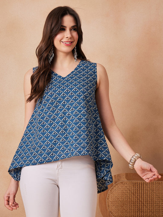 Blue Pyramid Kantha High Low Sleeveless Top