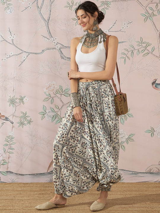 CADET BLUE ETHNIC WINDOW HAREM PANT