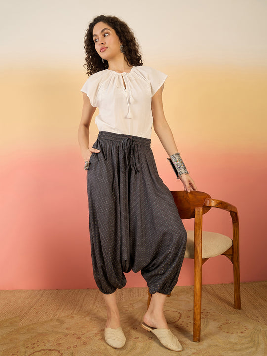 DARK GREY PIN DOT HAREM PANT