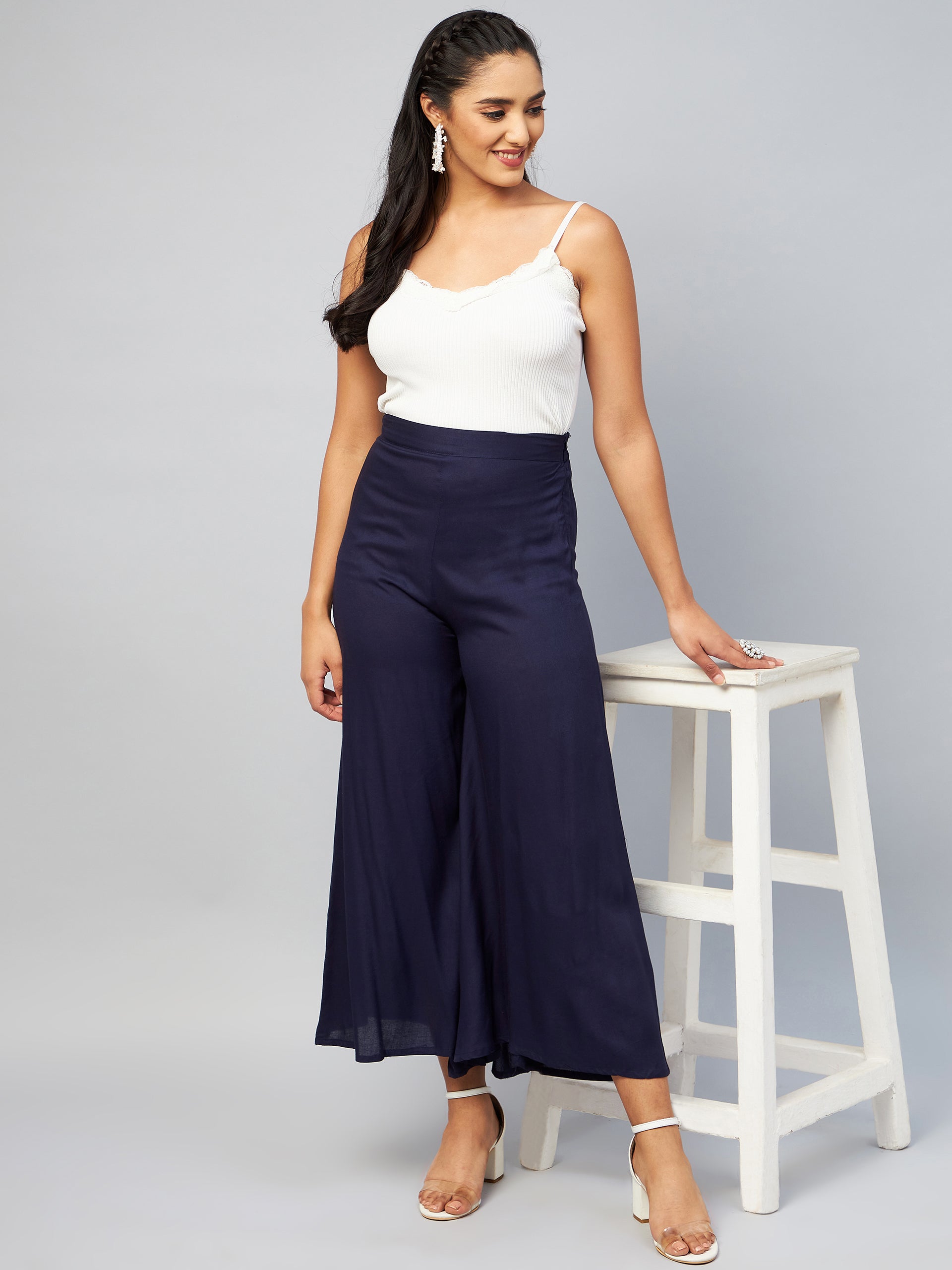 Navy Blue Solid Palazzos