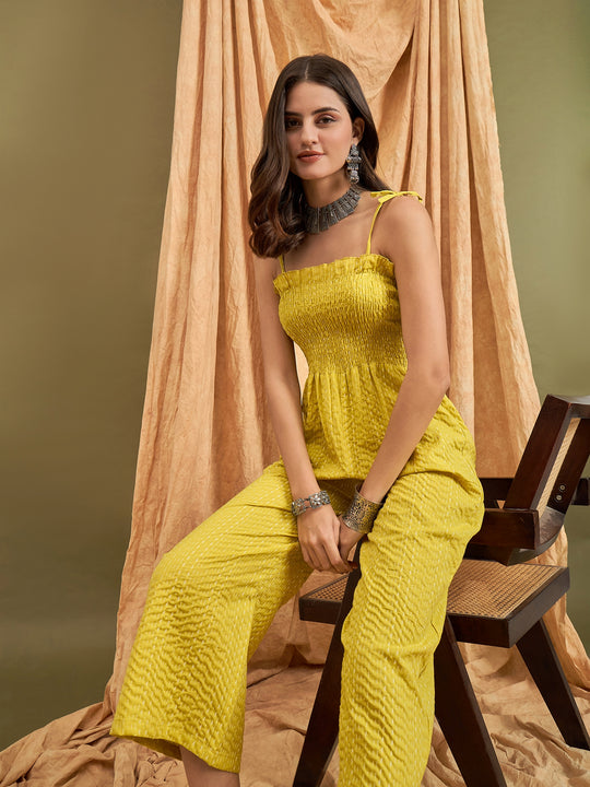 Light Yellow Kantha Strappy Jumpsuit