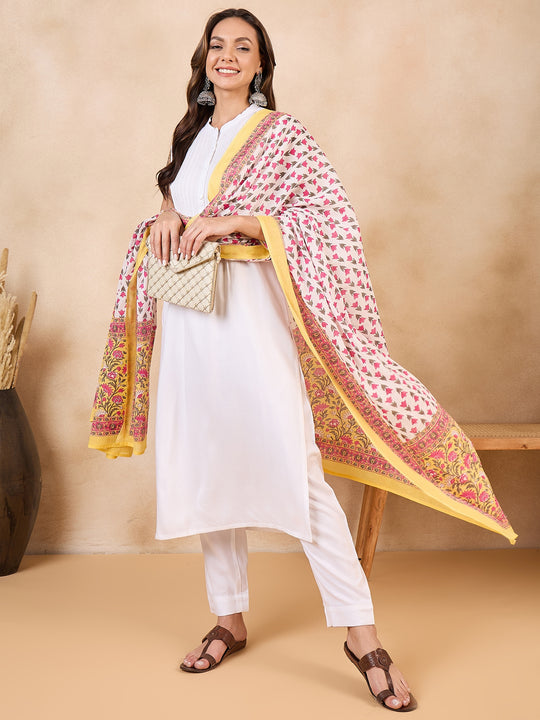 Red White Chintz Solid Yellow Border Cotton Dupatta