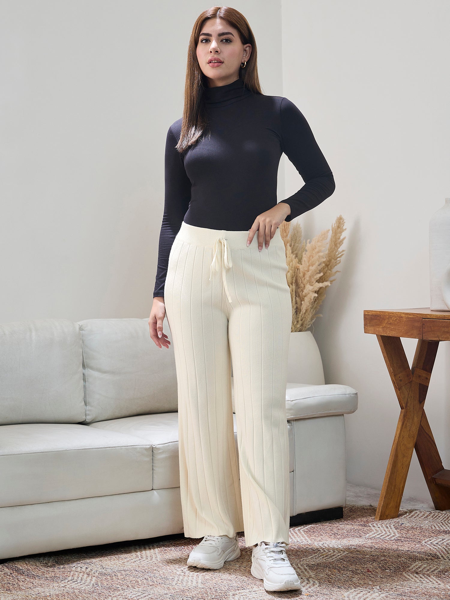 Cream Winter Straight Pant