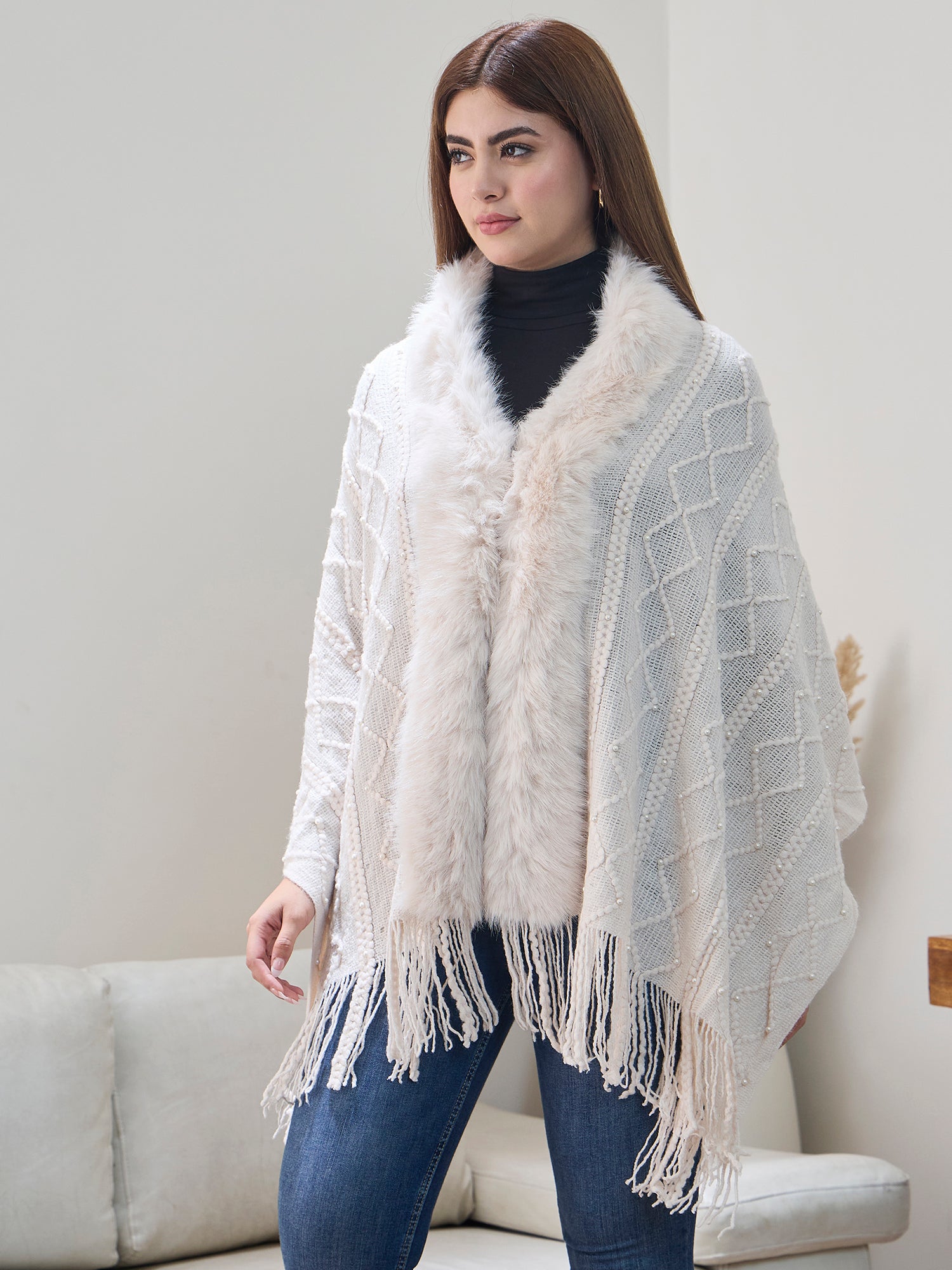 White Pearl Fur Poncho