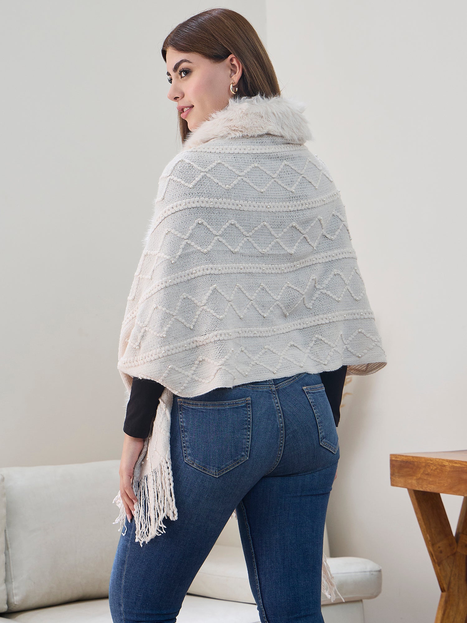 White Pearl Fur Poncho