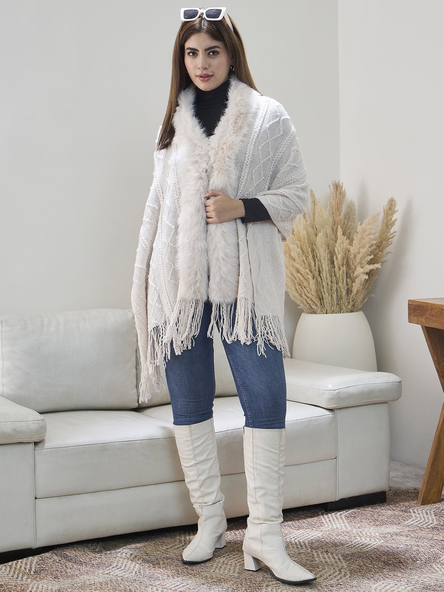 White Pearl Fur Poncho