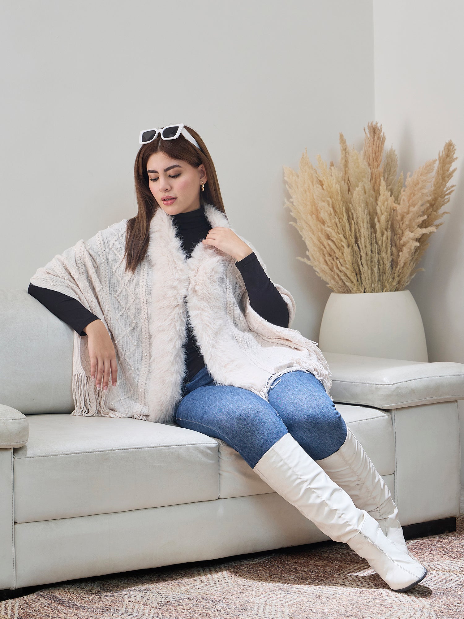 White Pearl Fur Poncho