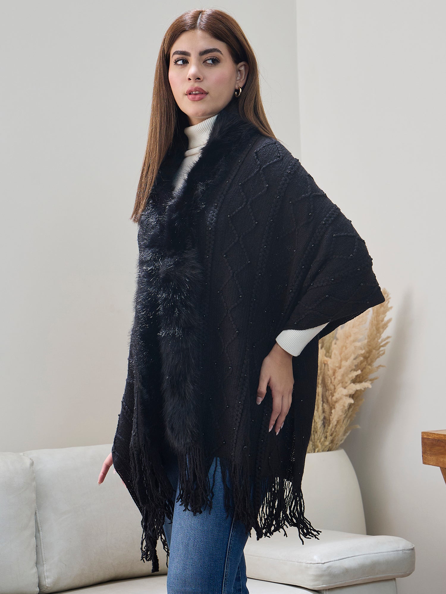 Black Pearl Fur Poncho
