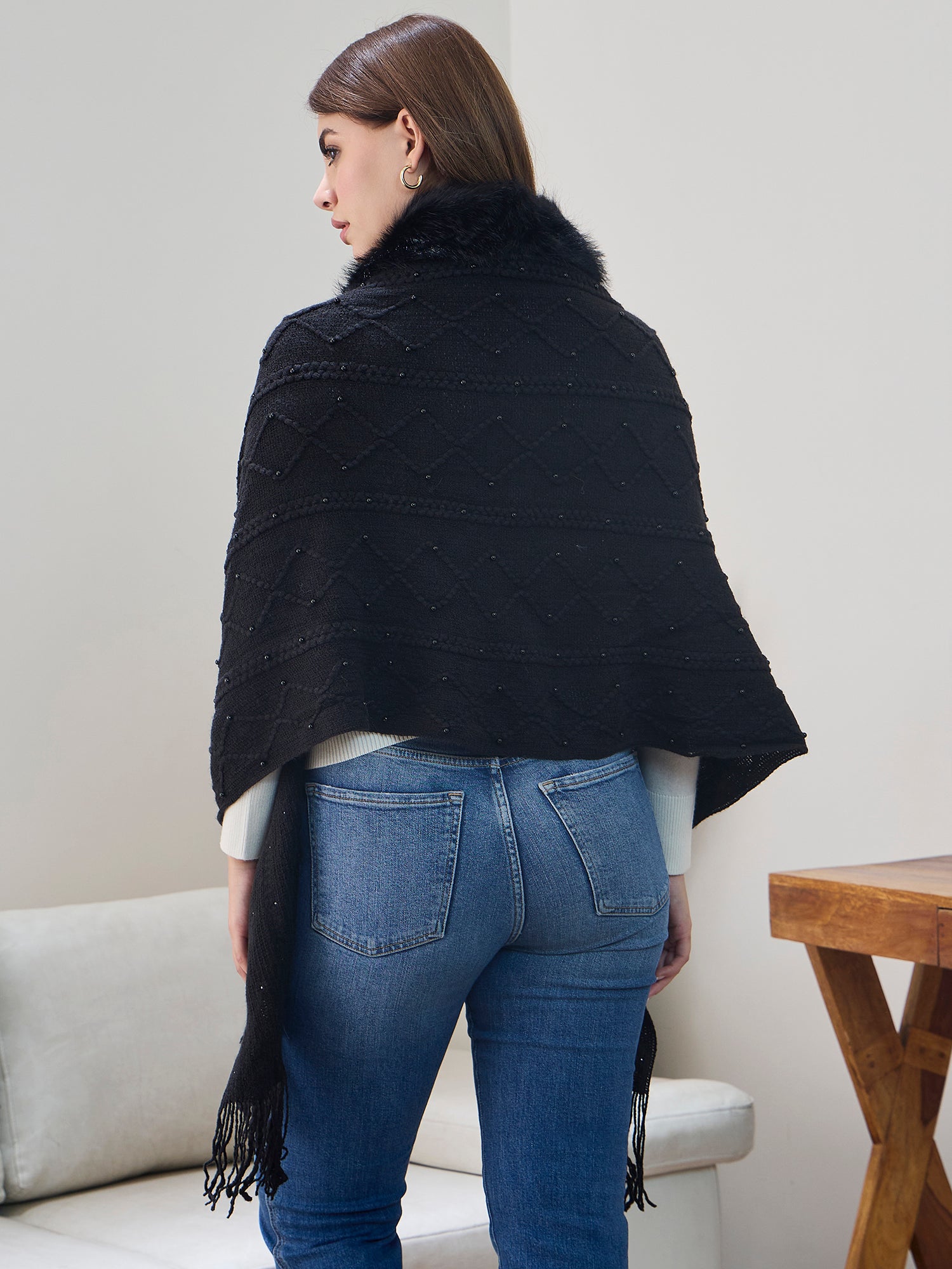 Black Pearl Fur Poncho