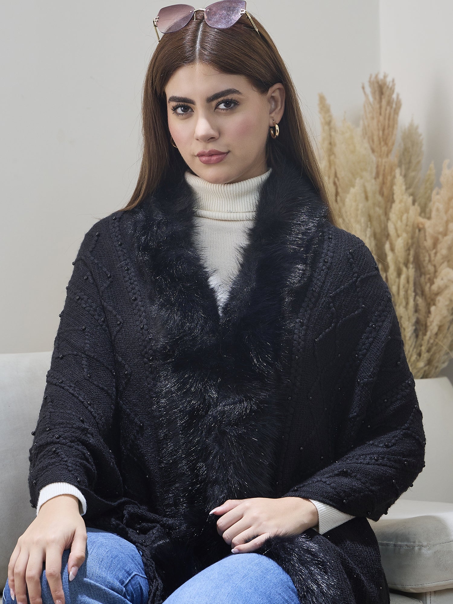 Black Pearl Fur Poncho