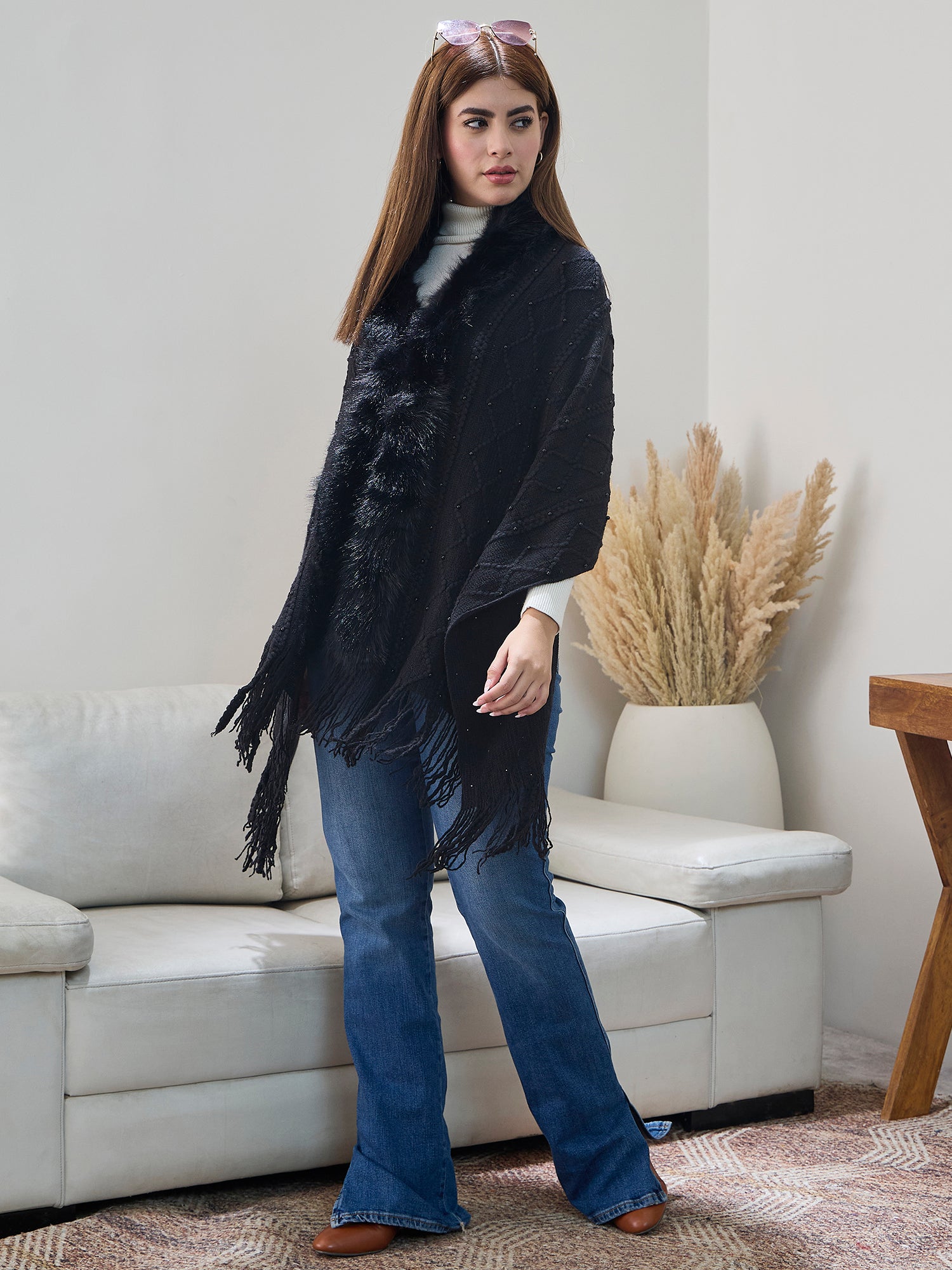 Black Pearl Fur Poncho