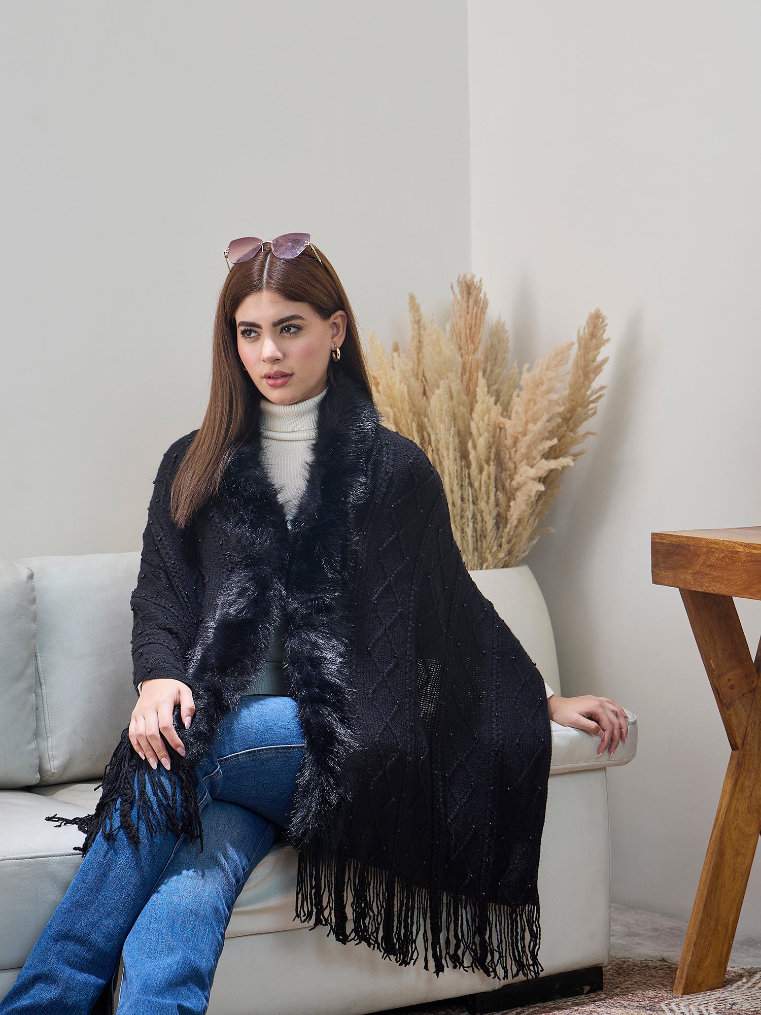 Black Pearl Fur Poncho