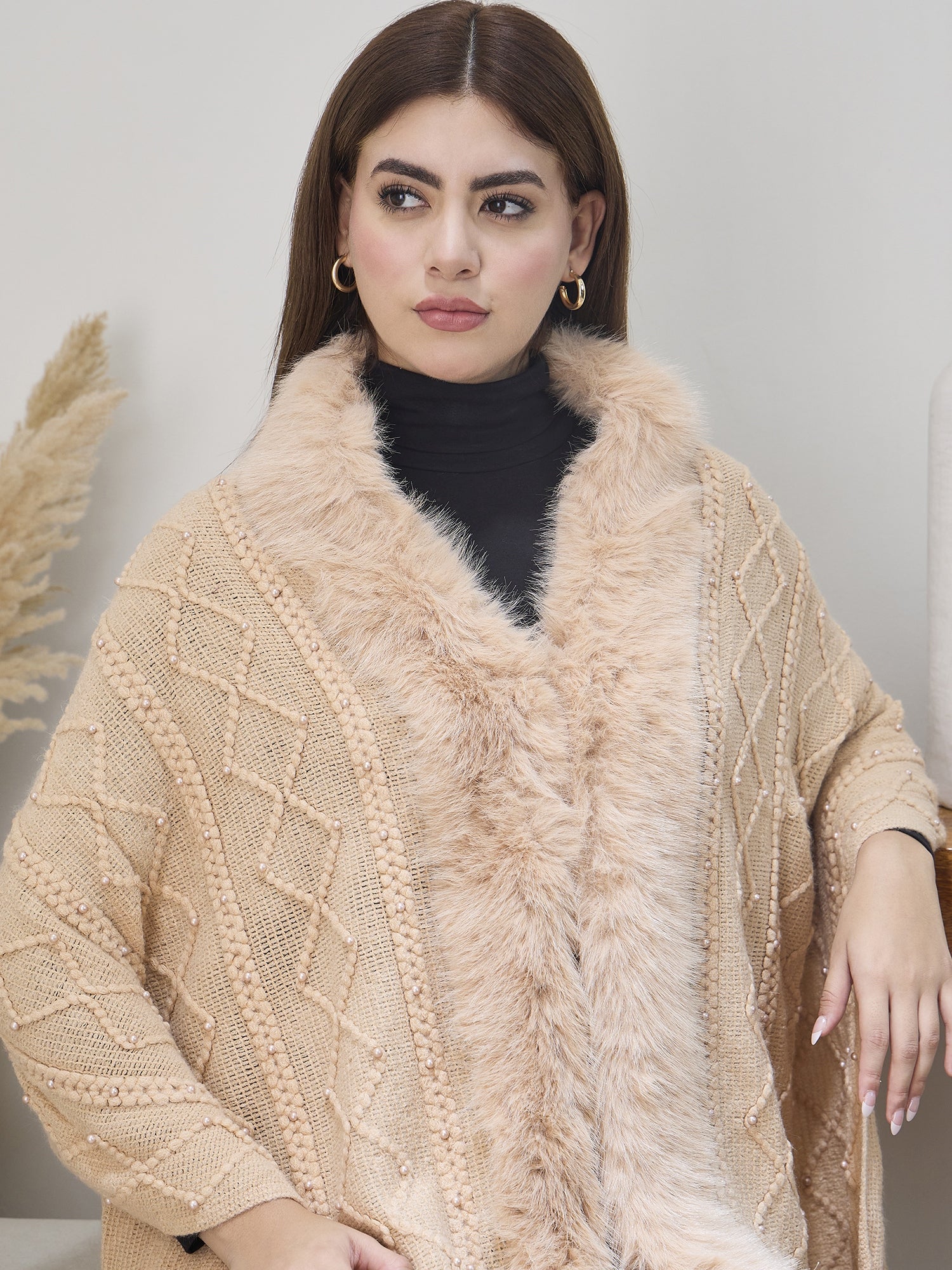 Beige Pearl Fur Poncho
