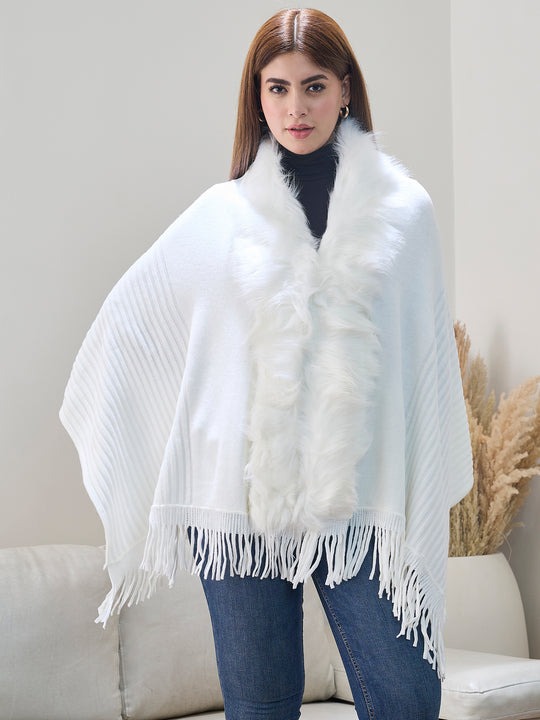 White Striped Fur Poncho