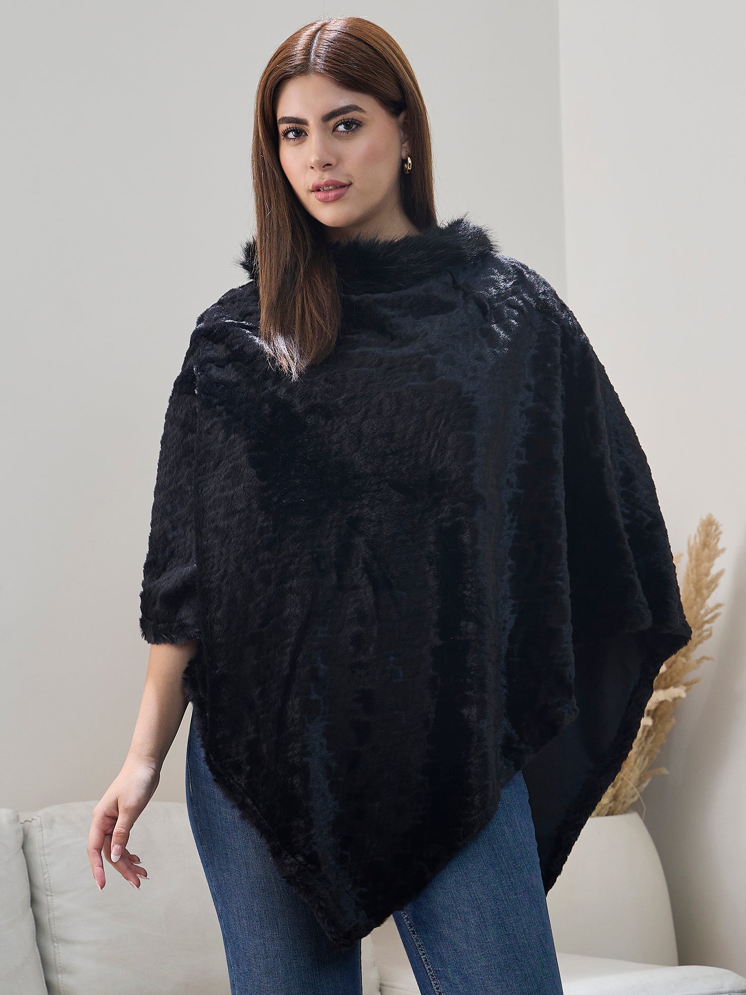 Black Fur Poncho