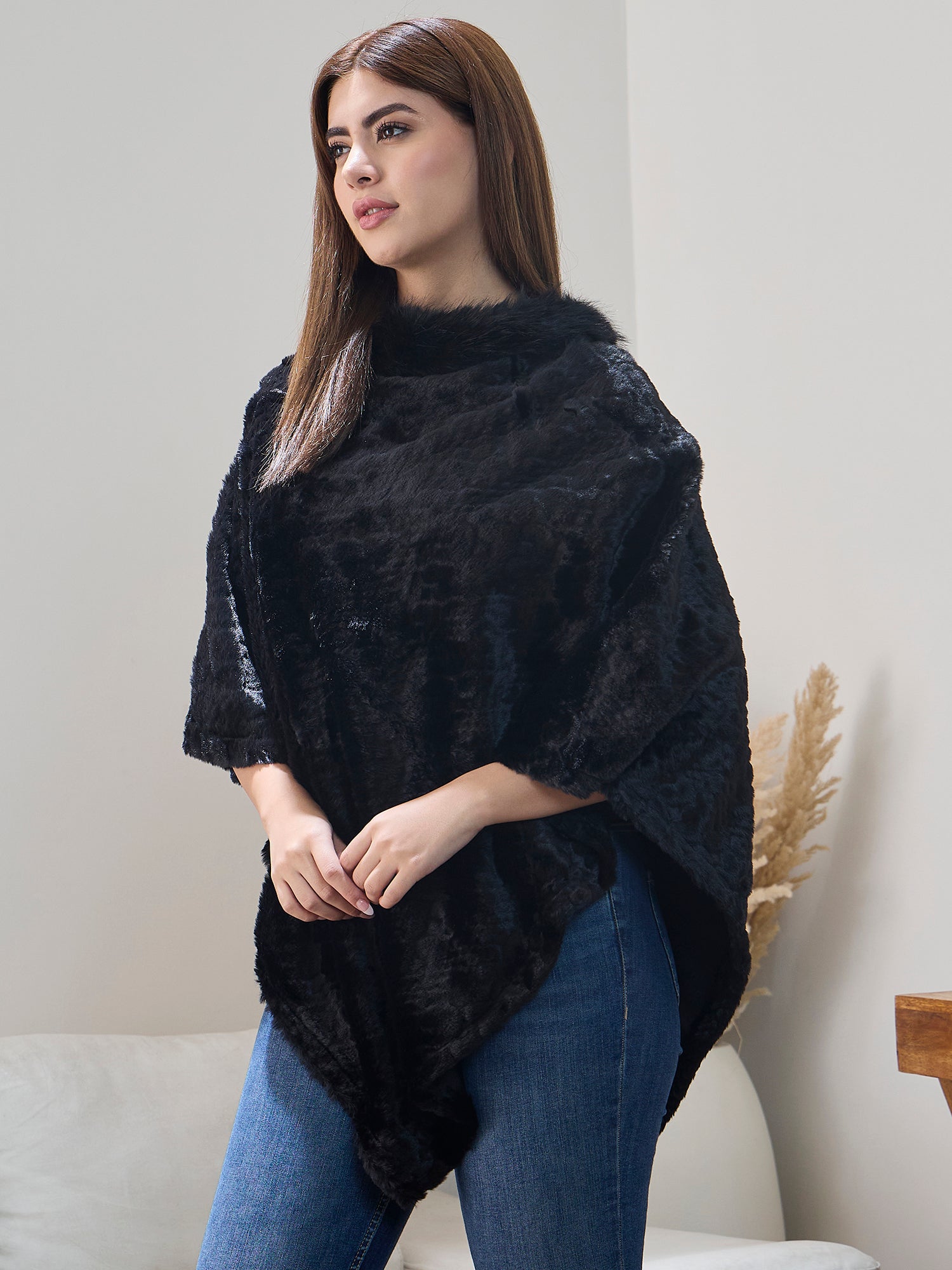 Black Fur Poncho