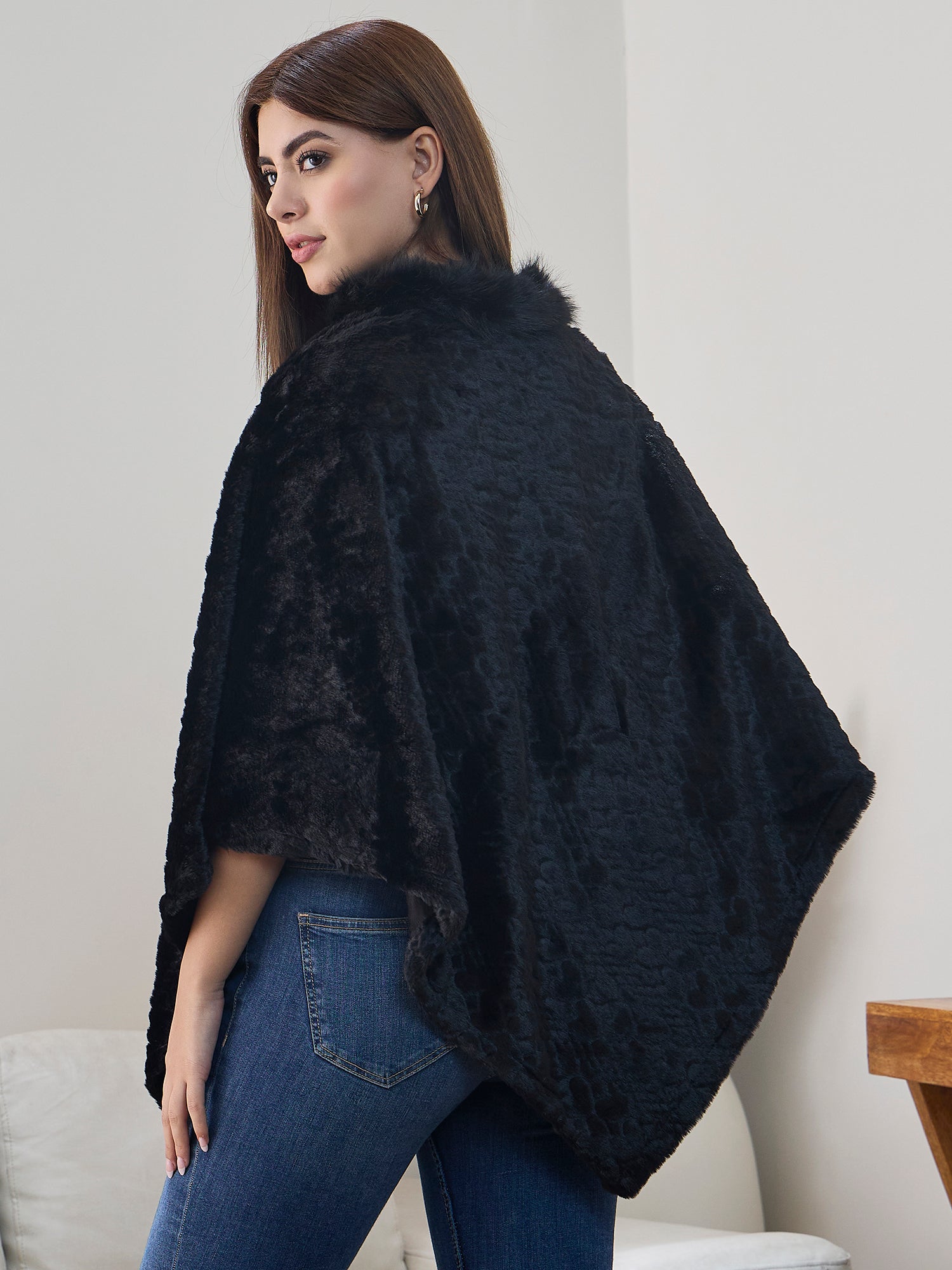 Black Fur Poncho