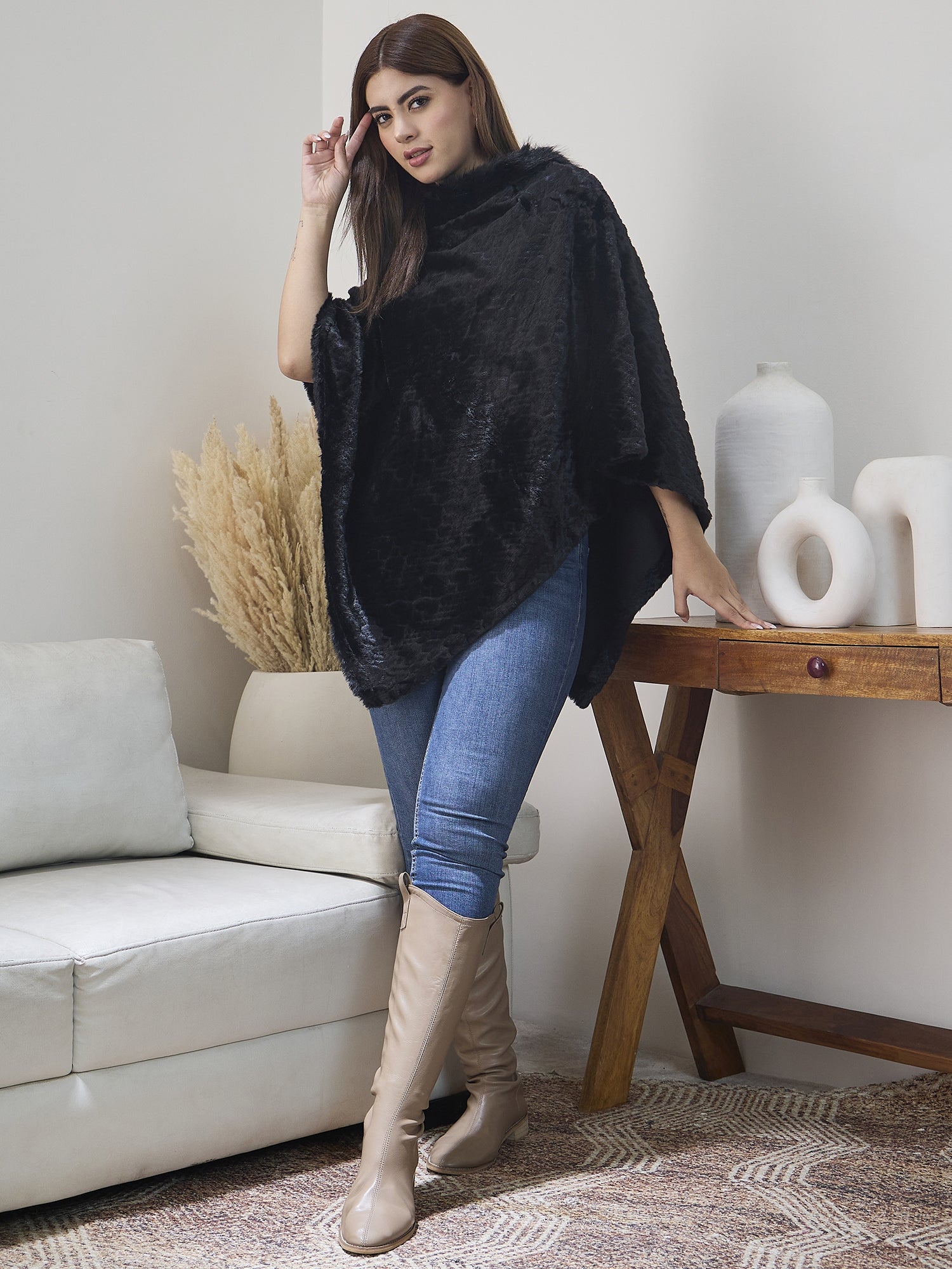 Black Fur Poncho