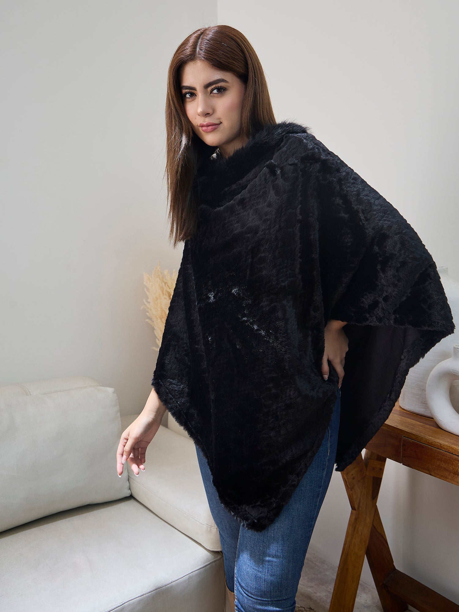 Black Fur Poncho