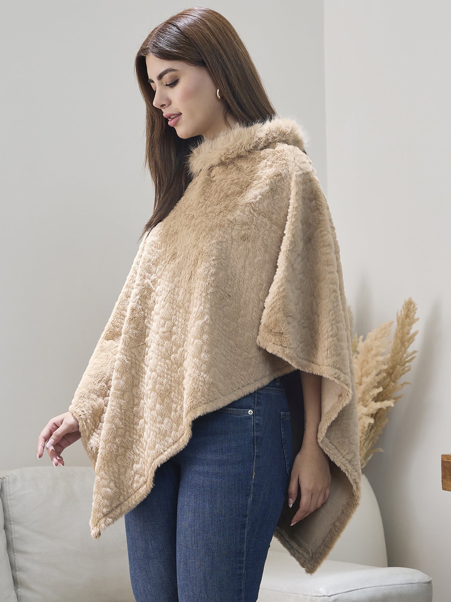Beige Fur Poncho