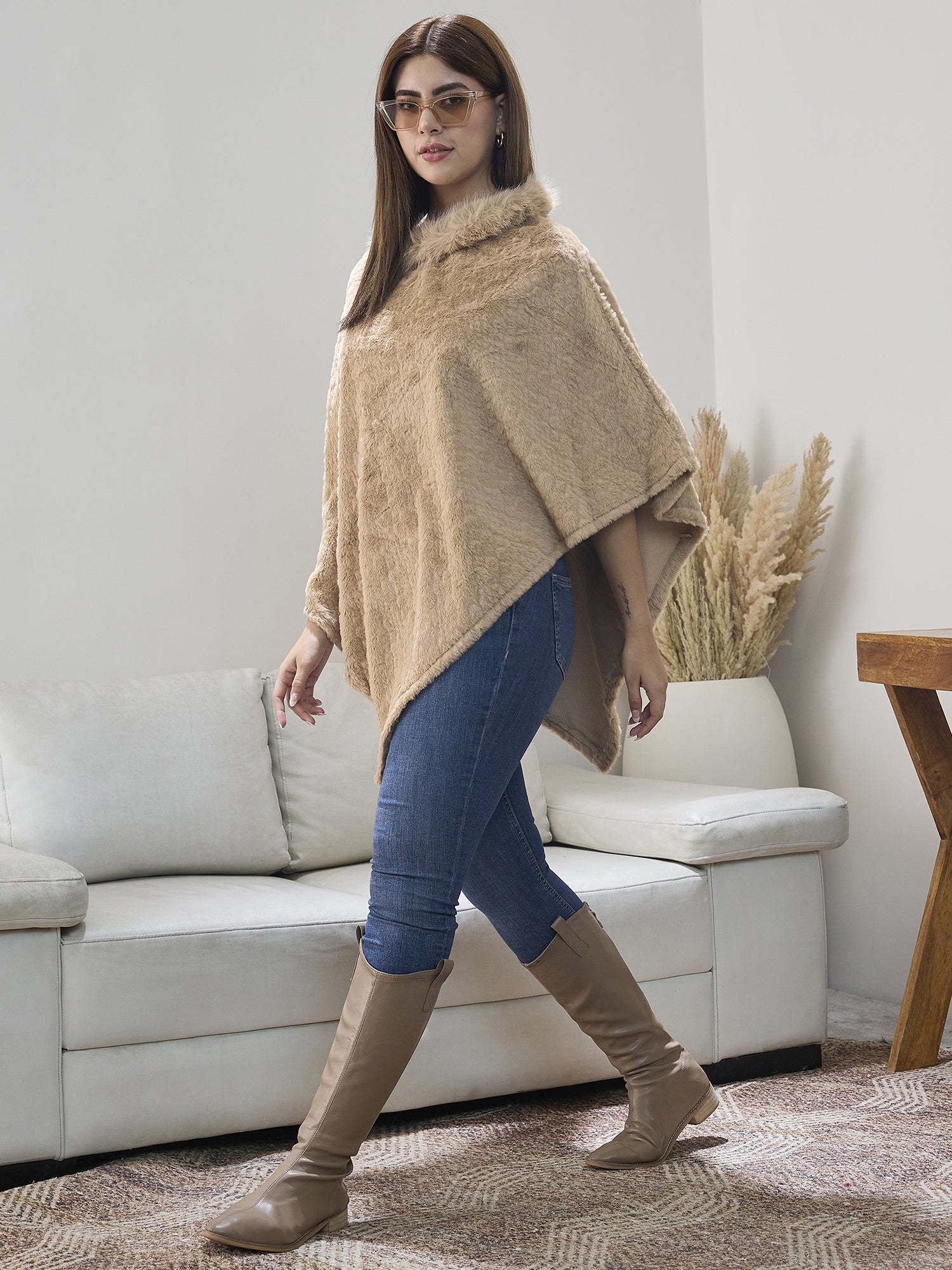 Beige Fur Poncho