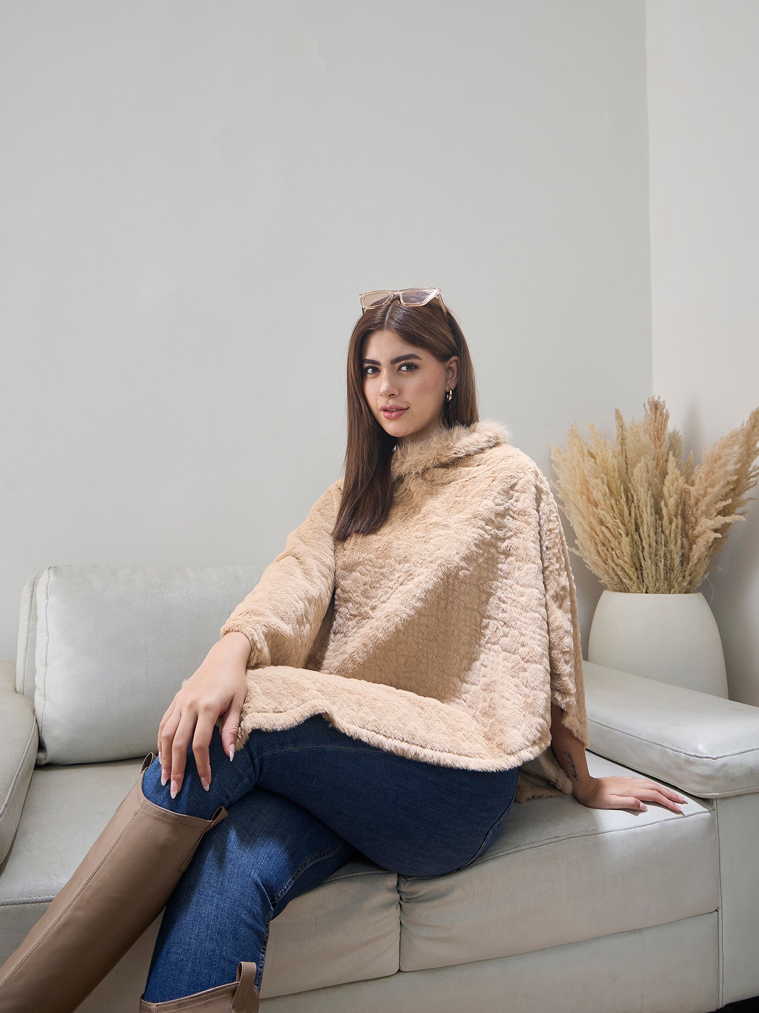 Beige Fur Poncho