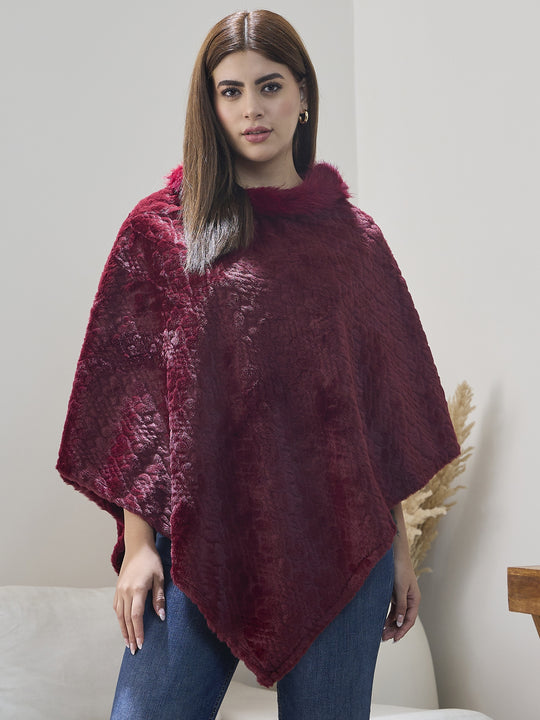 Burgundy Fur Poncho
