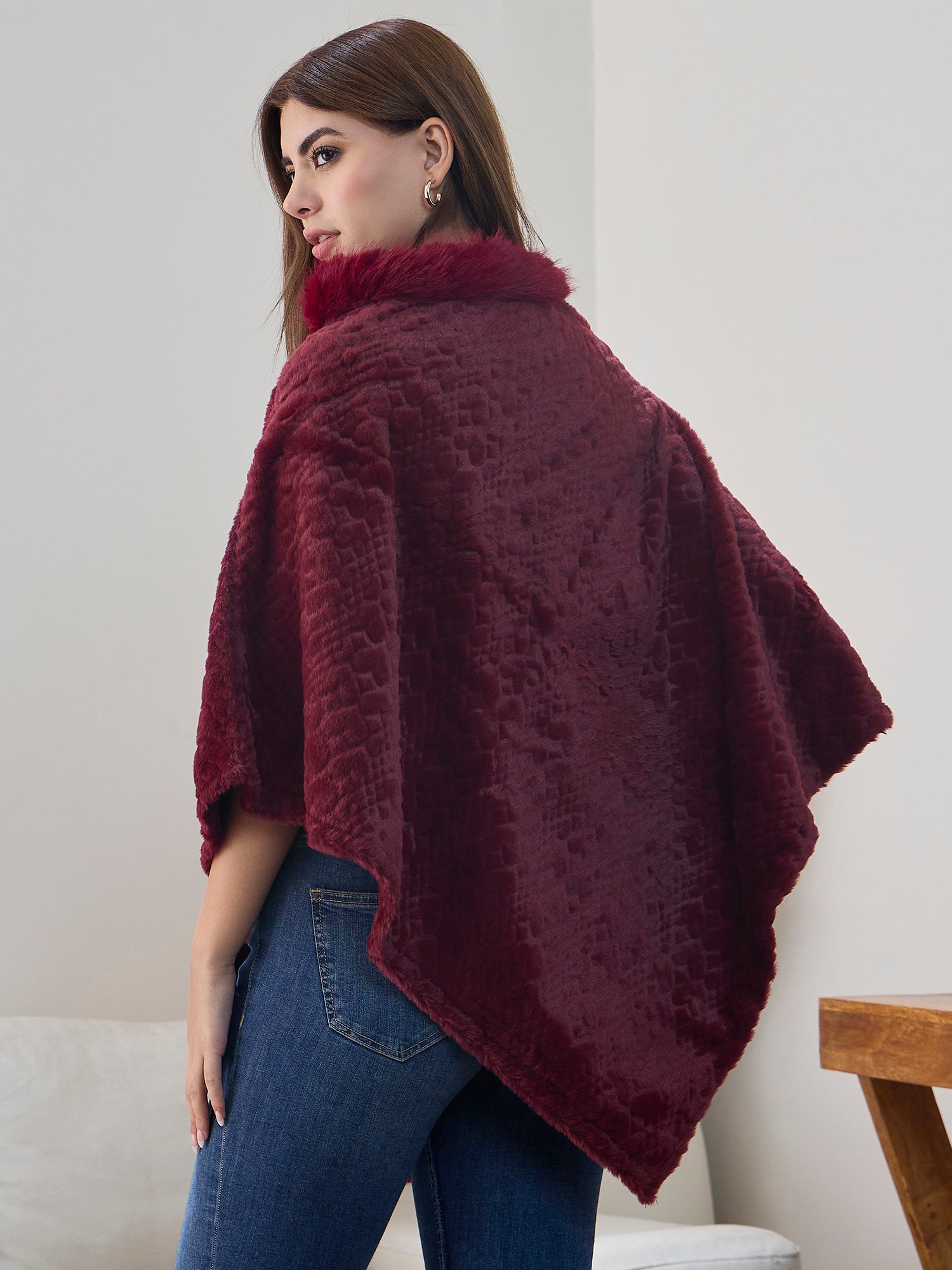 Burgundy Fur Poncho