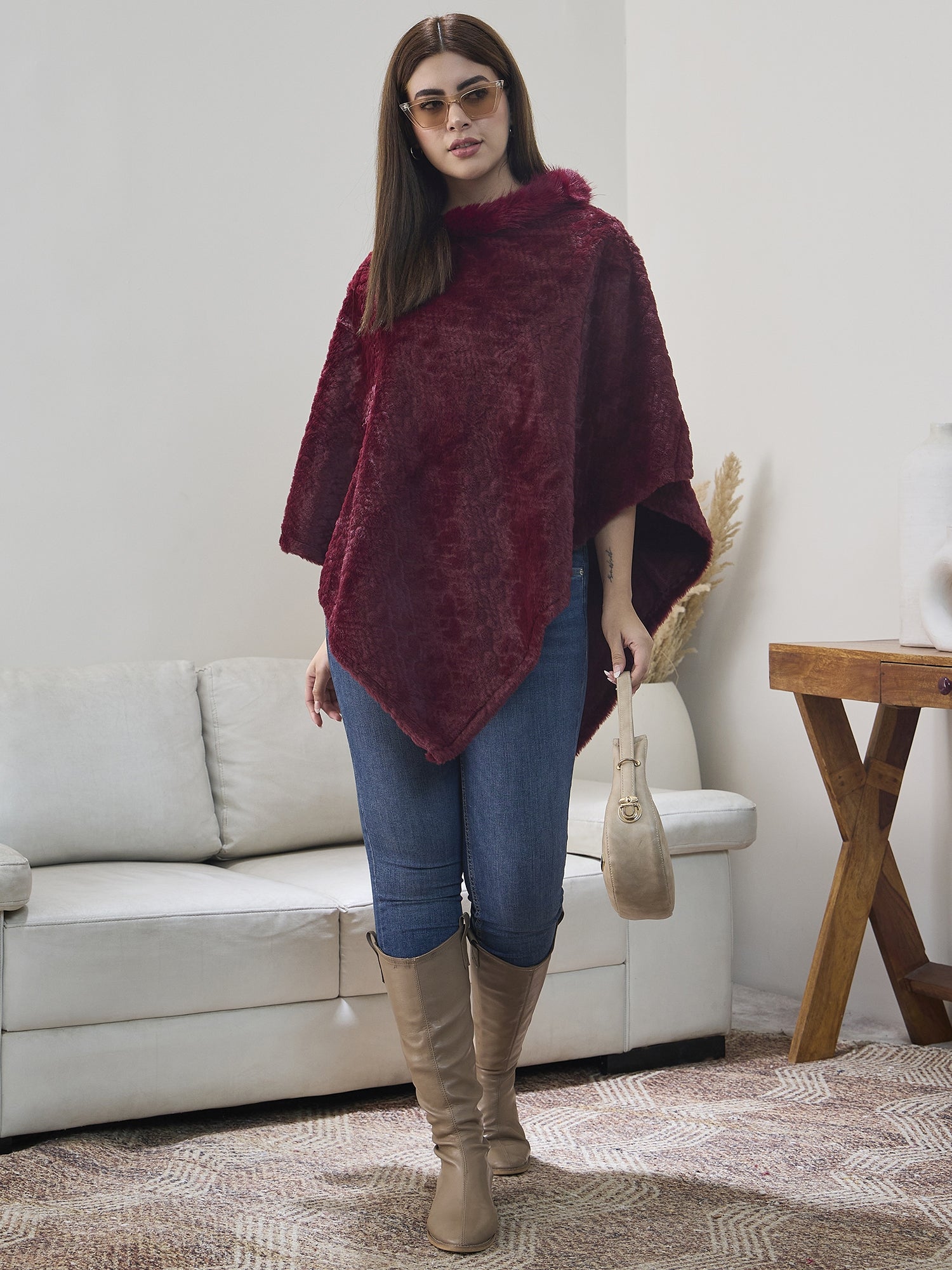 Burgundy Fur Poncho