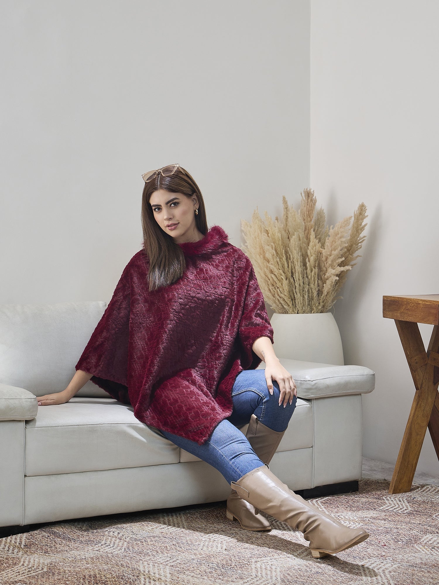 Burgundy Fur Poncho