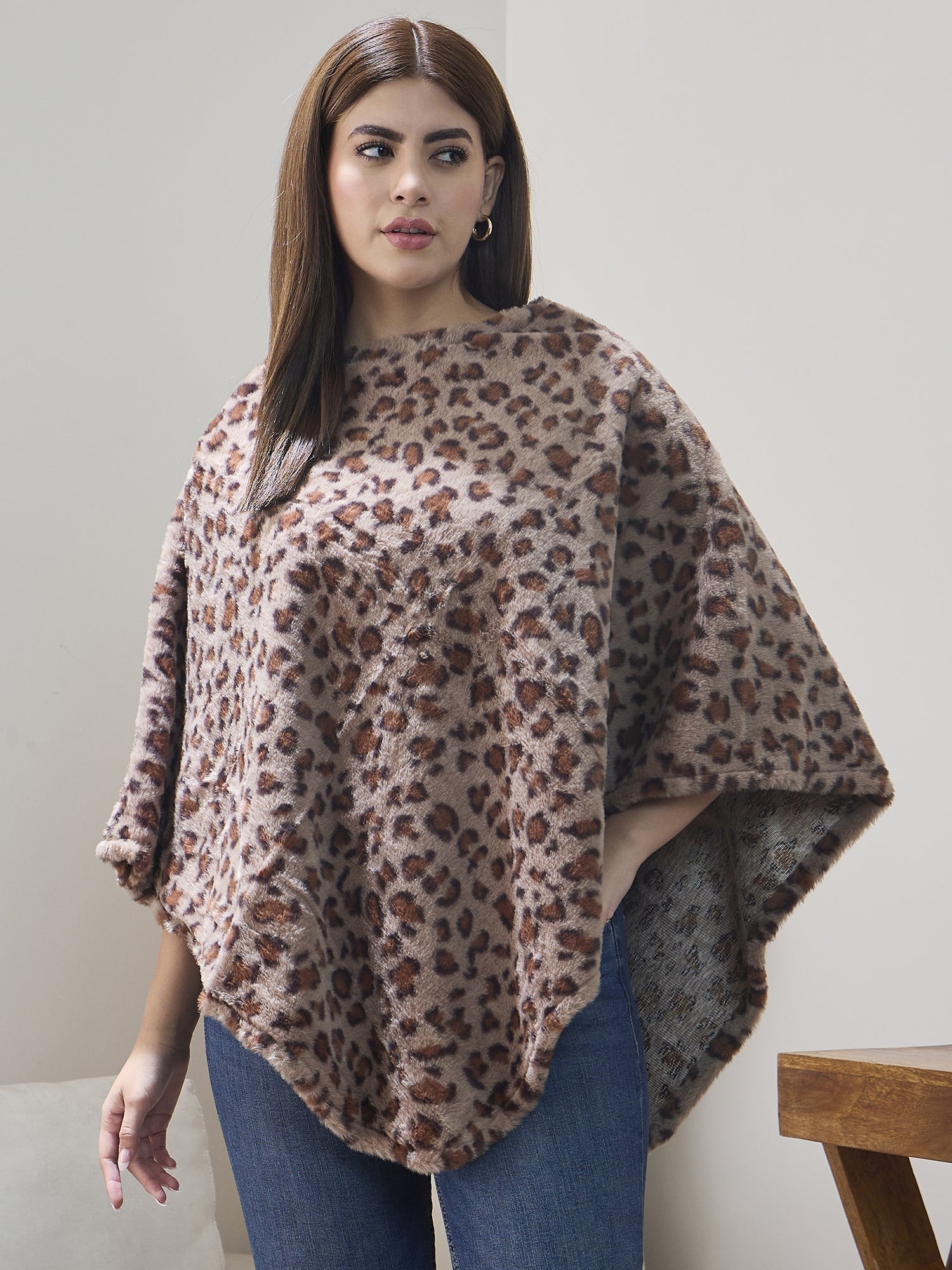 Grey Leopard Fur Poncho