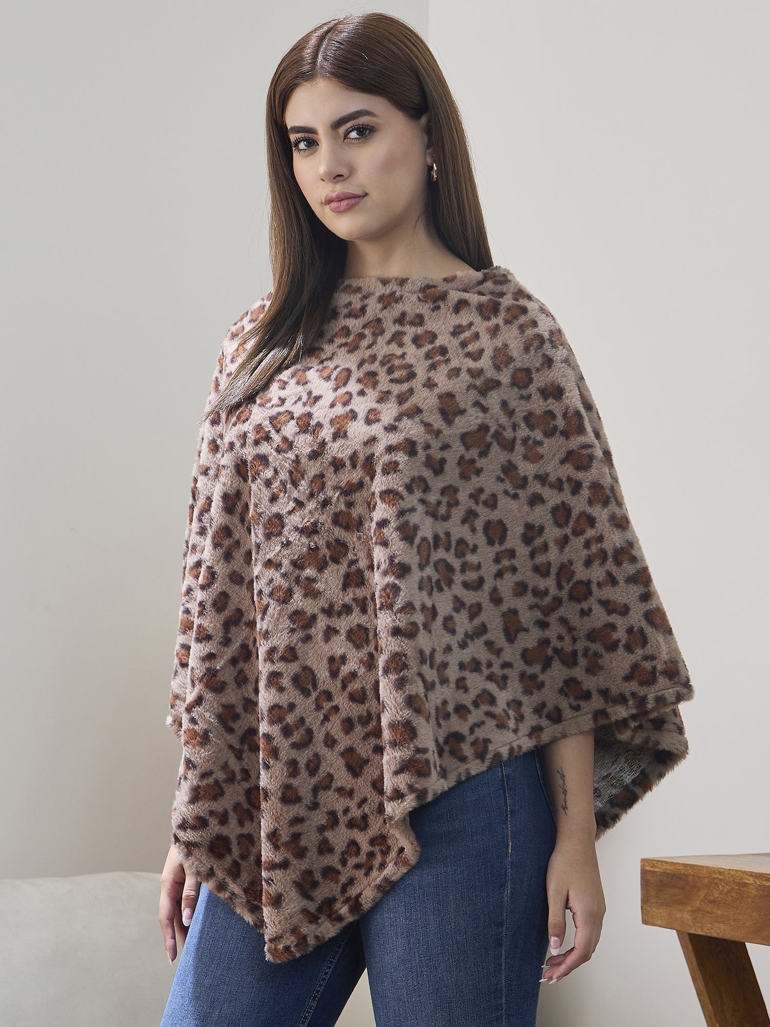 Grey Leopard Fur Poncho