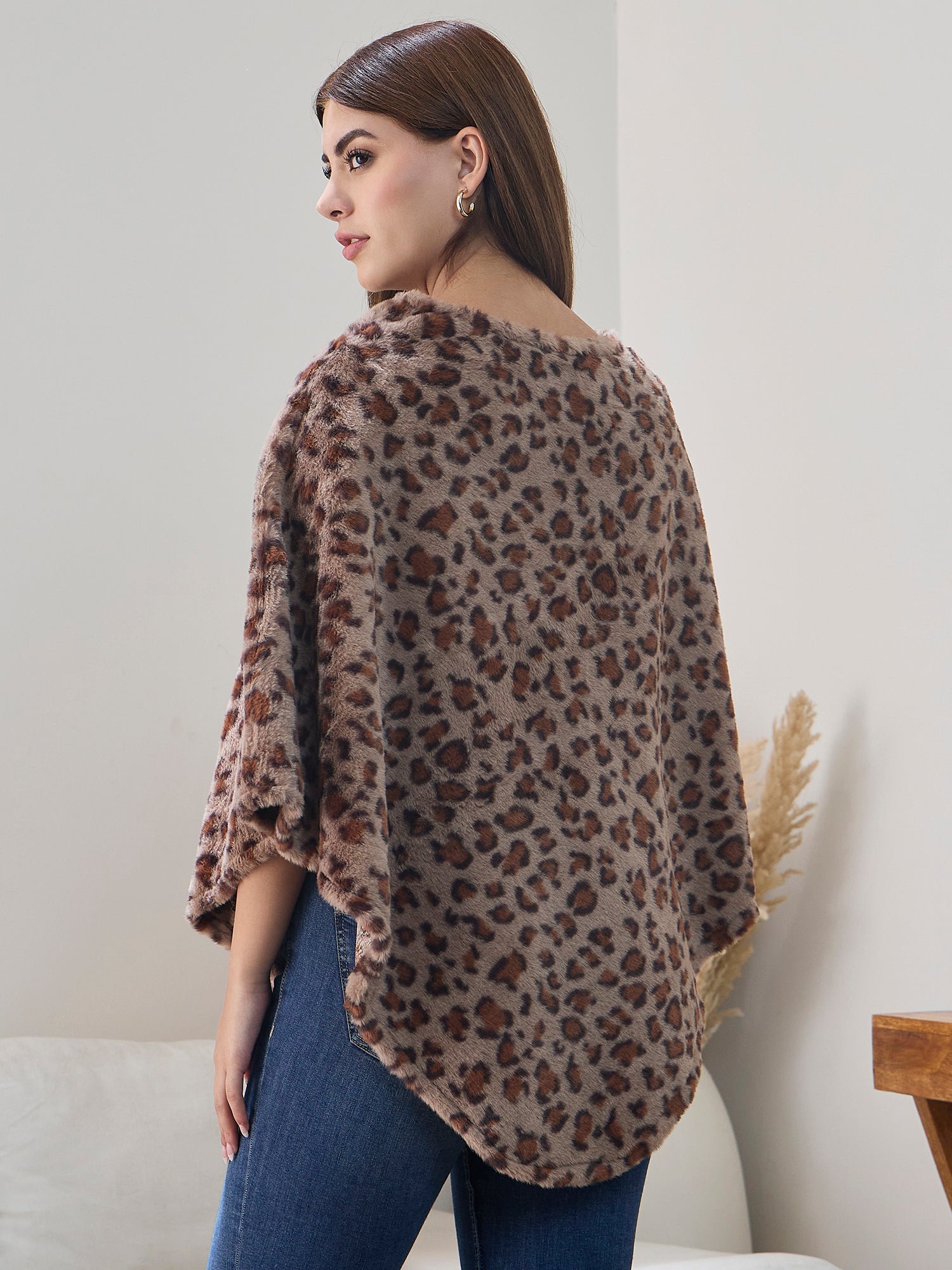 Grey Leopard Fur Poncho