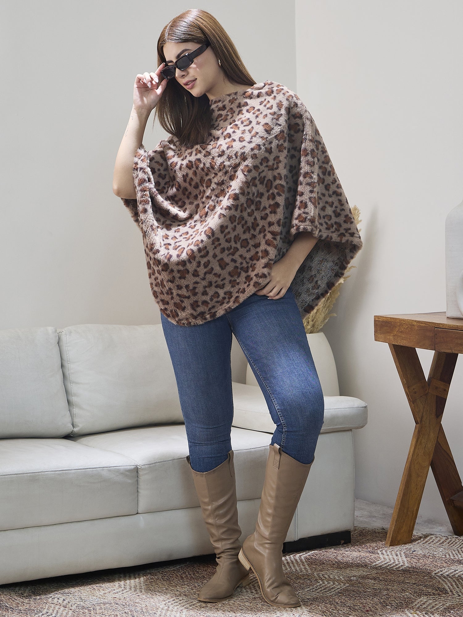 Grey Leopard Fur Poncho