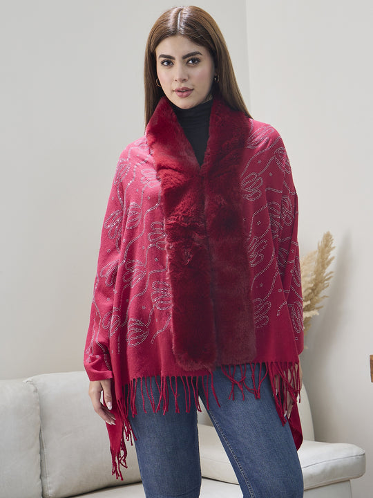 Red Shimmer Fur Poncho