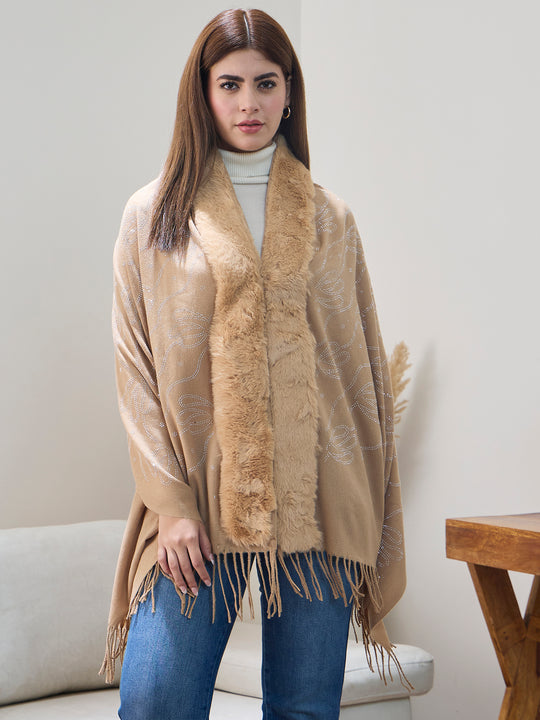 Beige Shimmer Fur Poncho