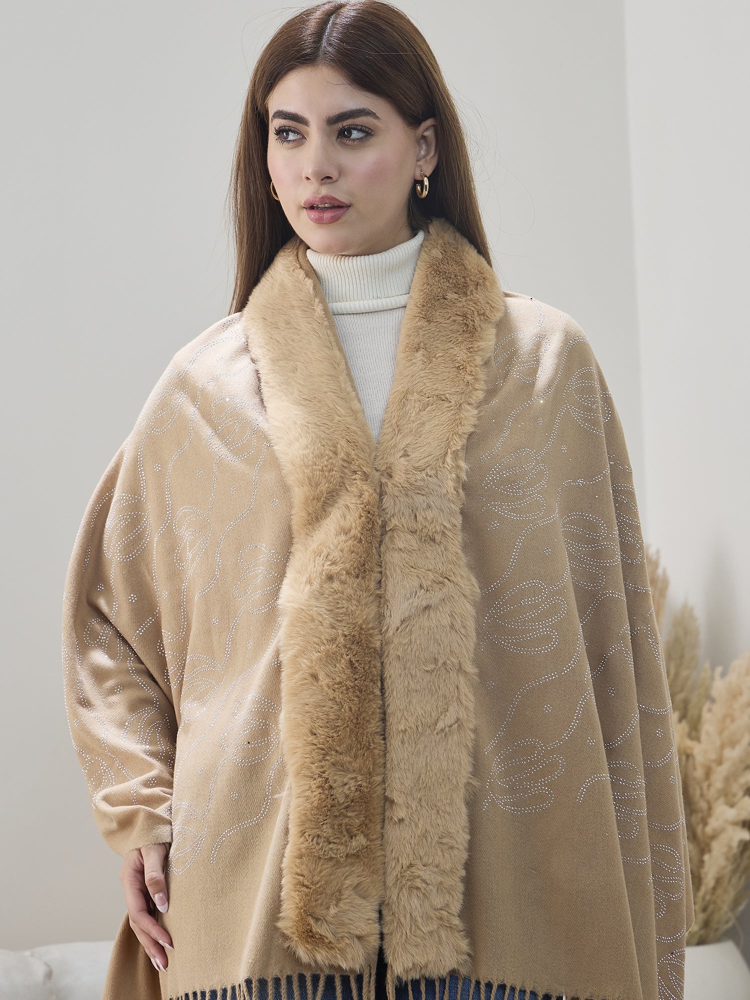 Beige Shimmer Fur Poncho