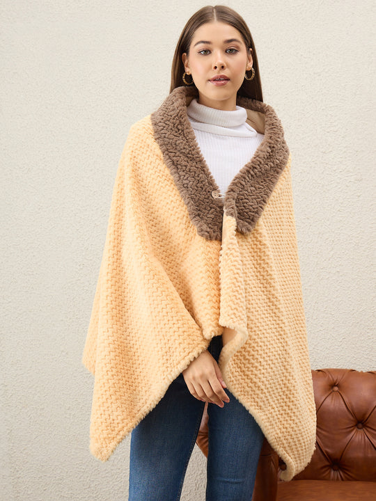 Light Yellow Texture Brown Fur Poncho