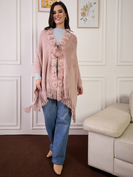 Light Pink Fur Pom-Pom Poncho