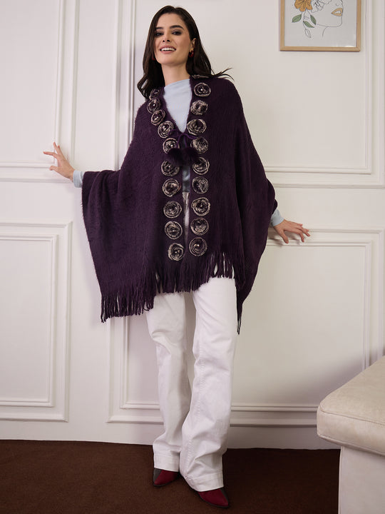Purple Fur Pom-Pom Poncho