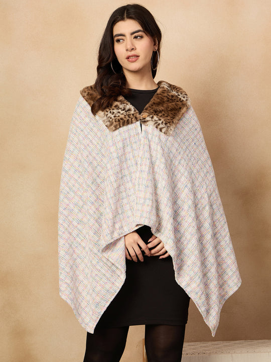 Multi White Acrylic Fur Poncho