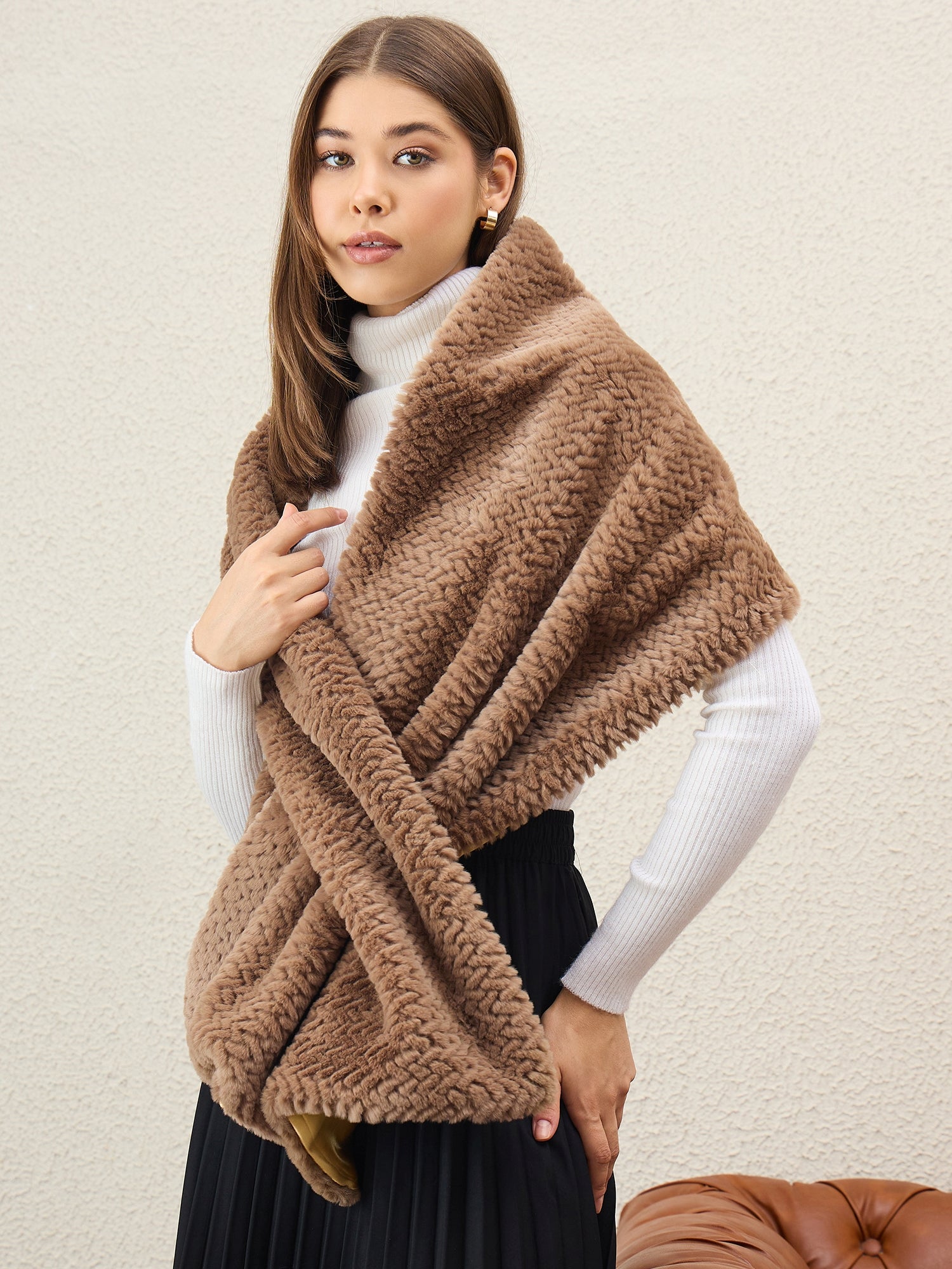 Light Brown Texture Fur Cape