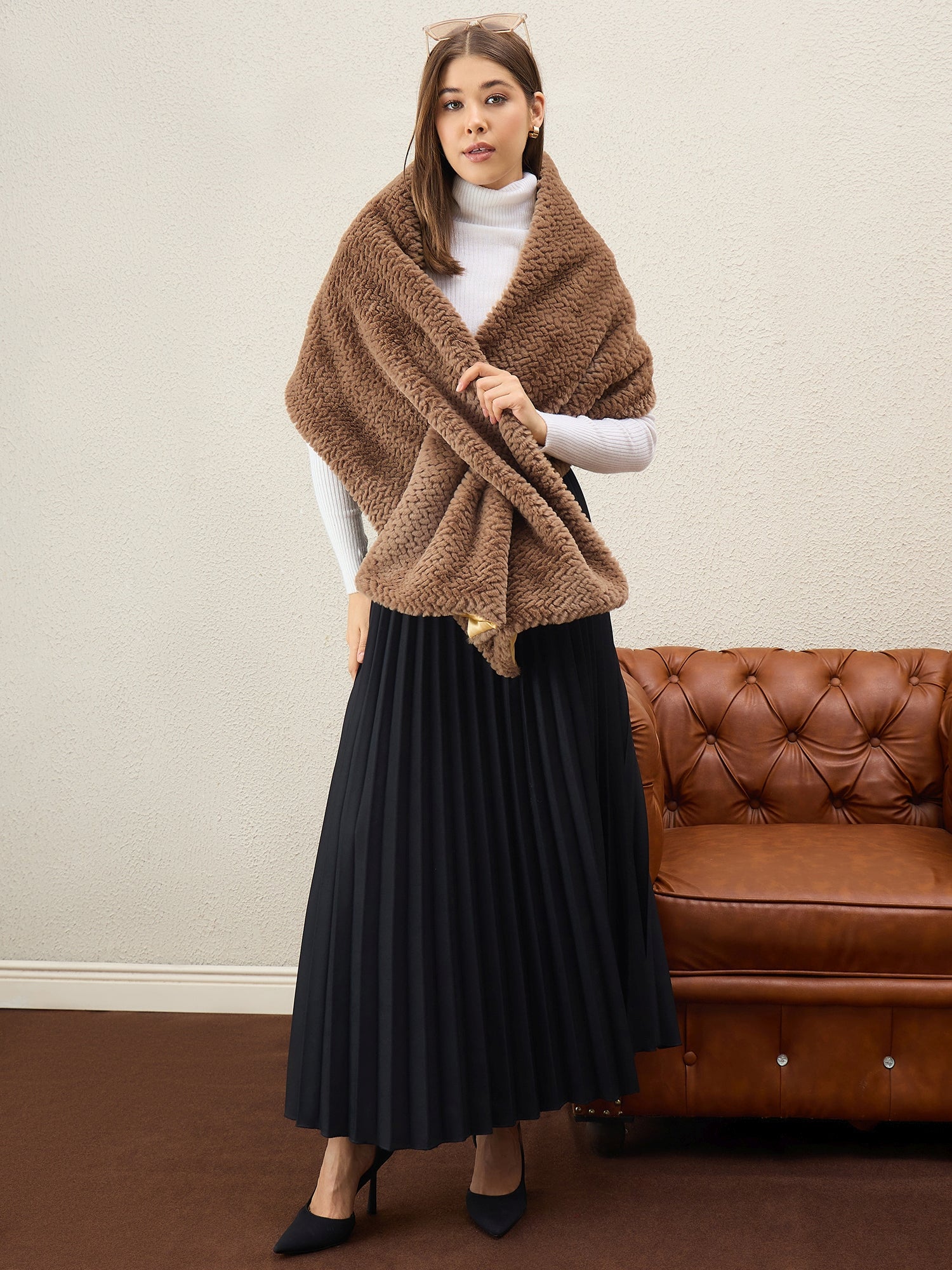 Light Brown Texture Fur Cape