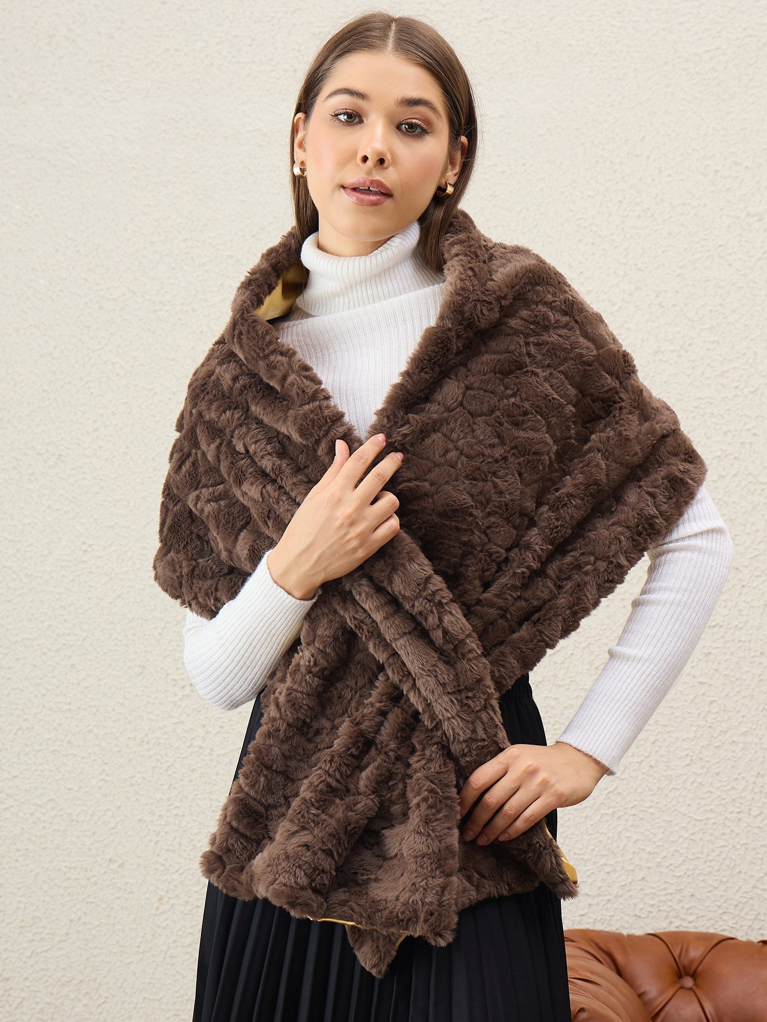 Dark Brown Texture Fur Cape