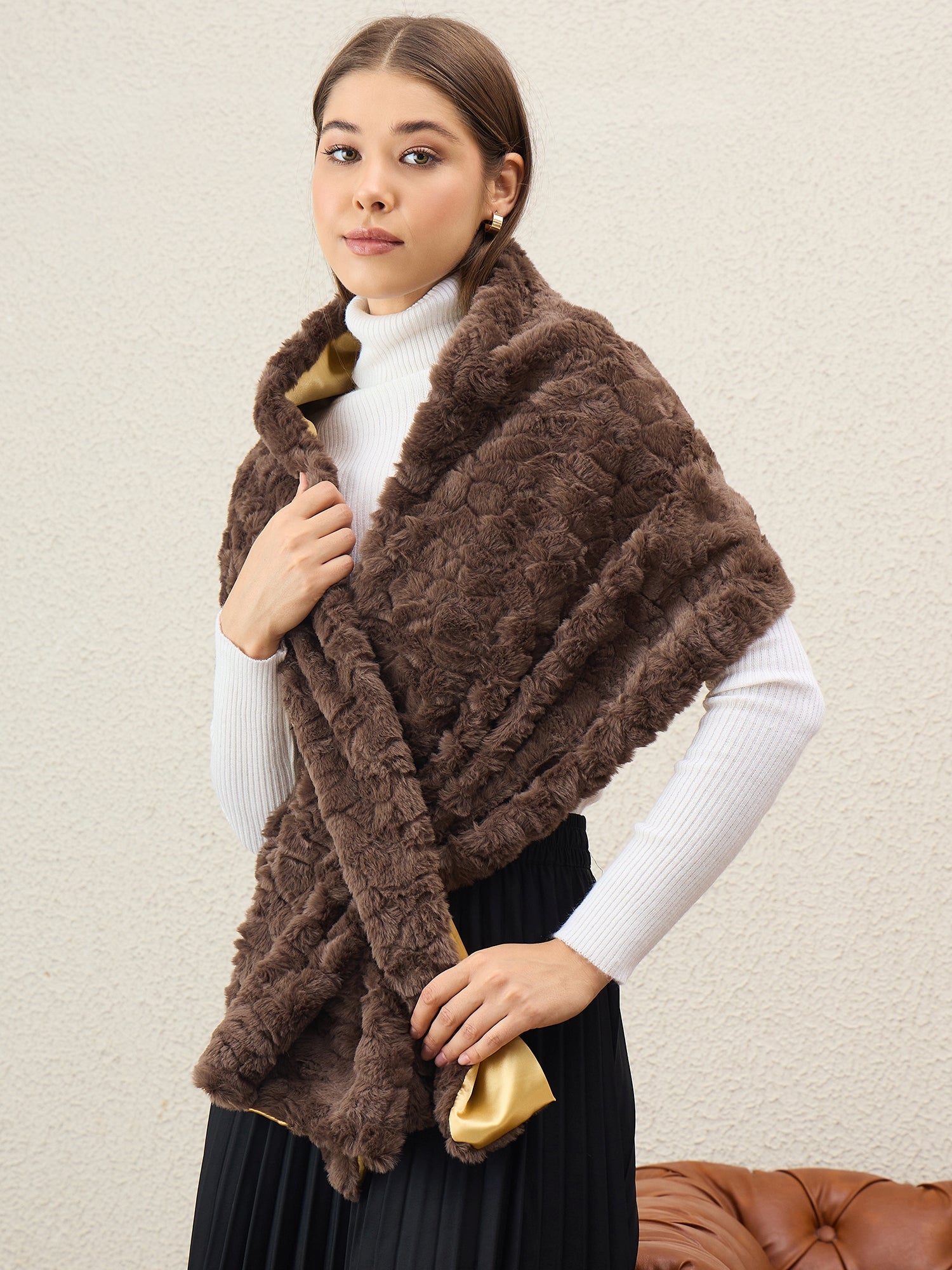 Dark Brown Texture Fur Cape