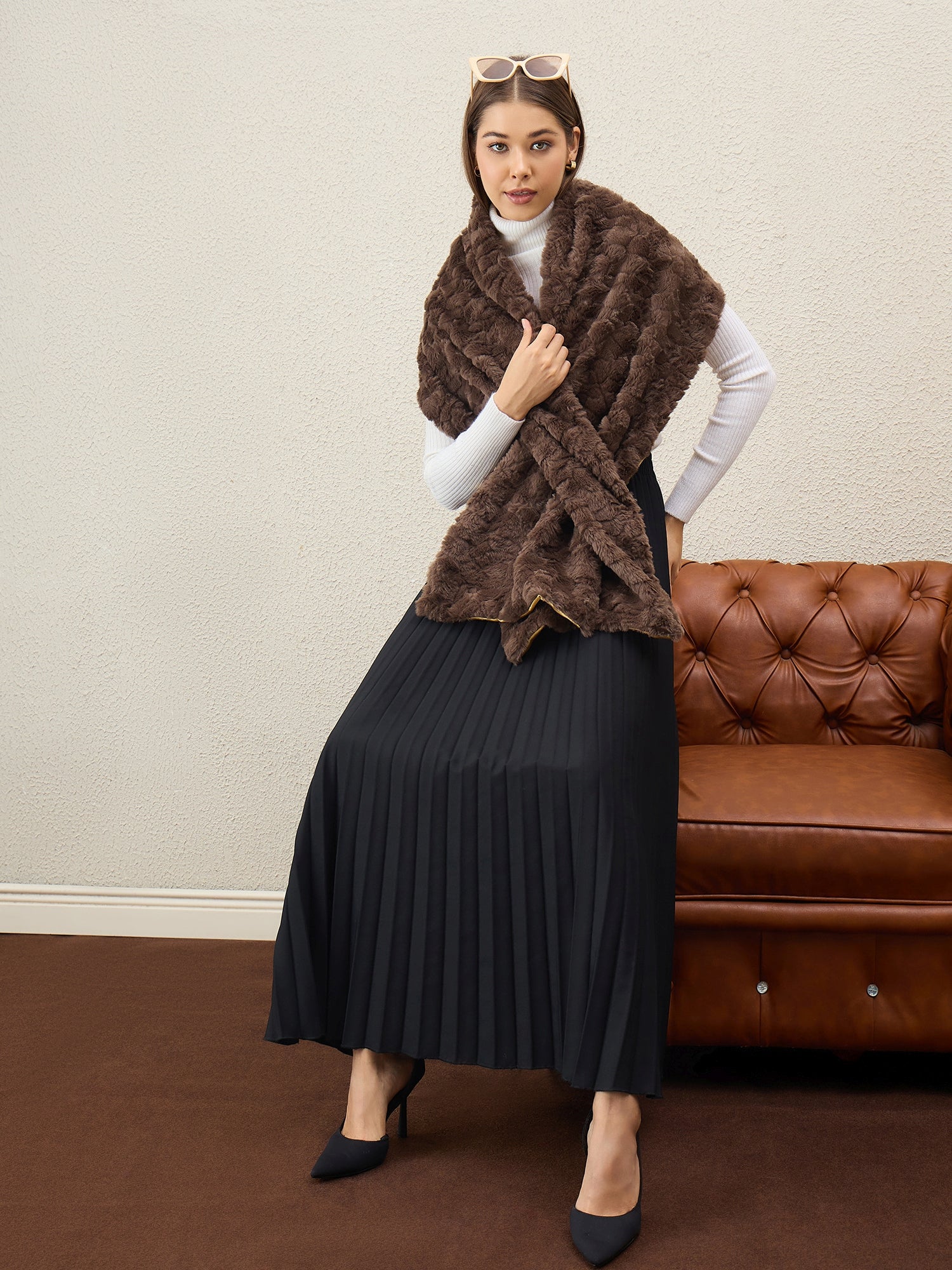 Dark Brown Texture Fur Cape