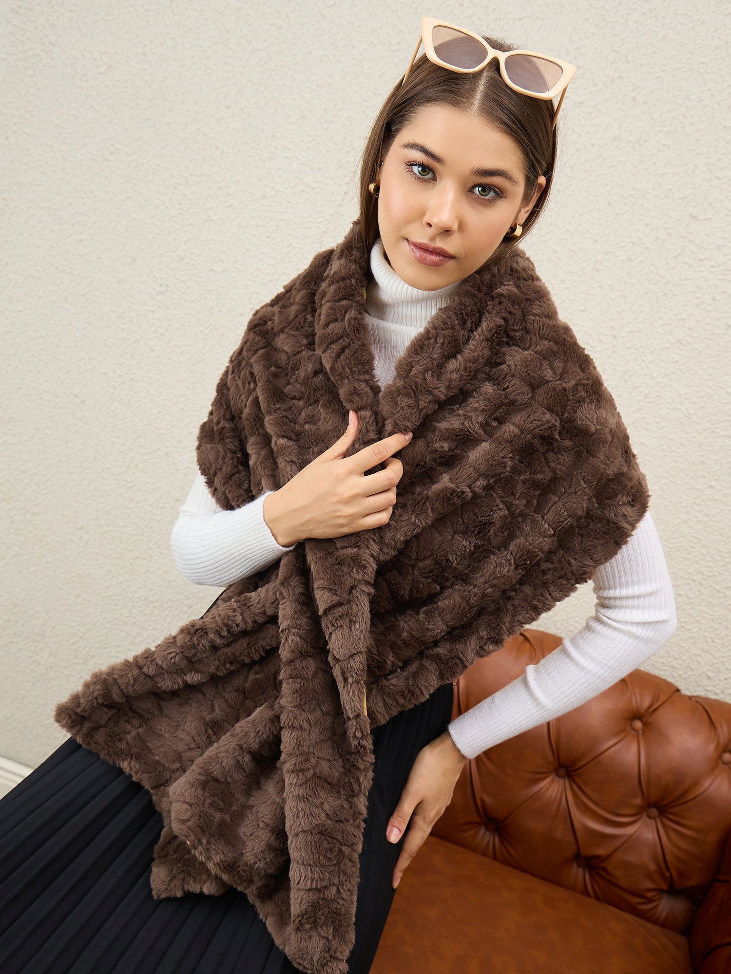 Dark Brown Texture Fur Cape