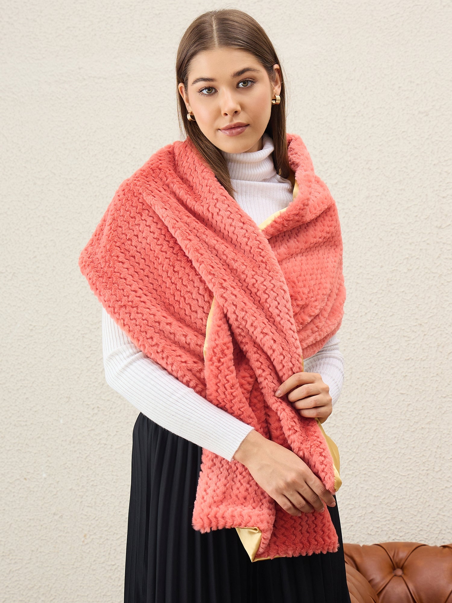 Dark Peach Texture Fur Cape