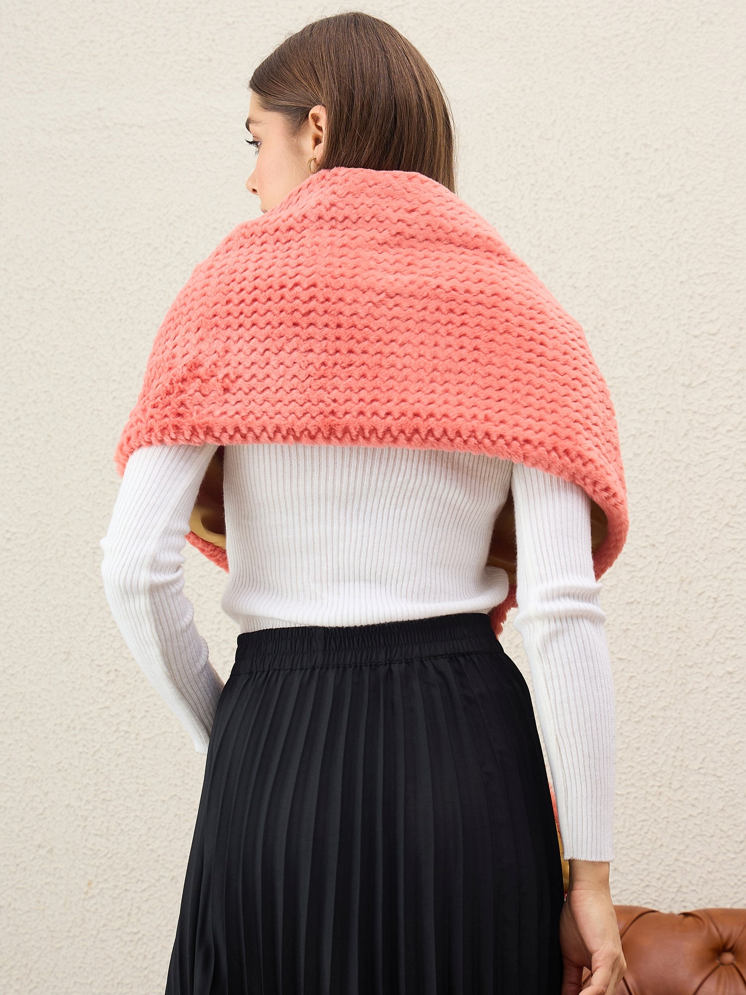 Dark Peach Texture Fur Cape