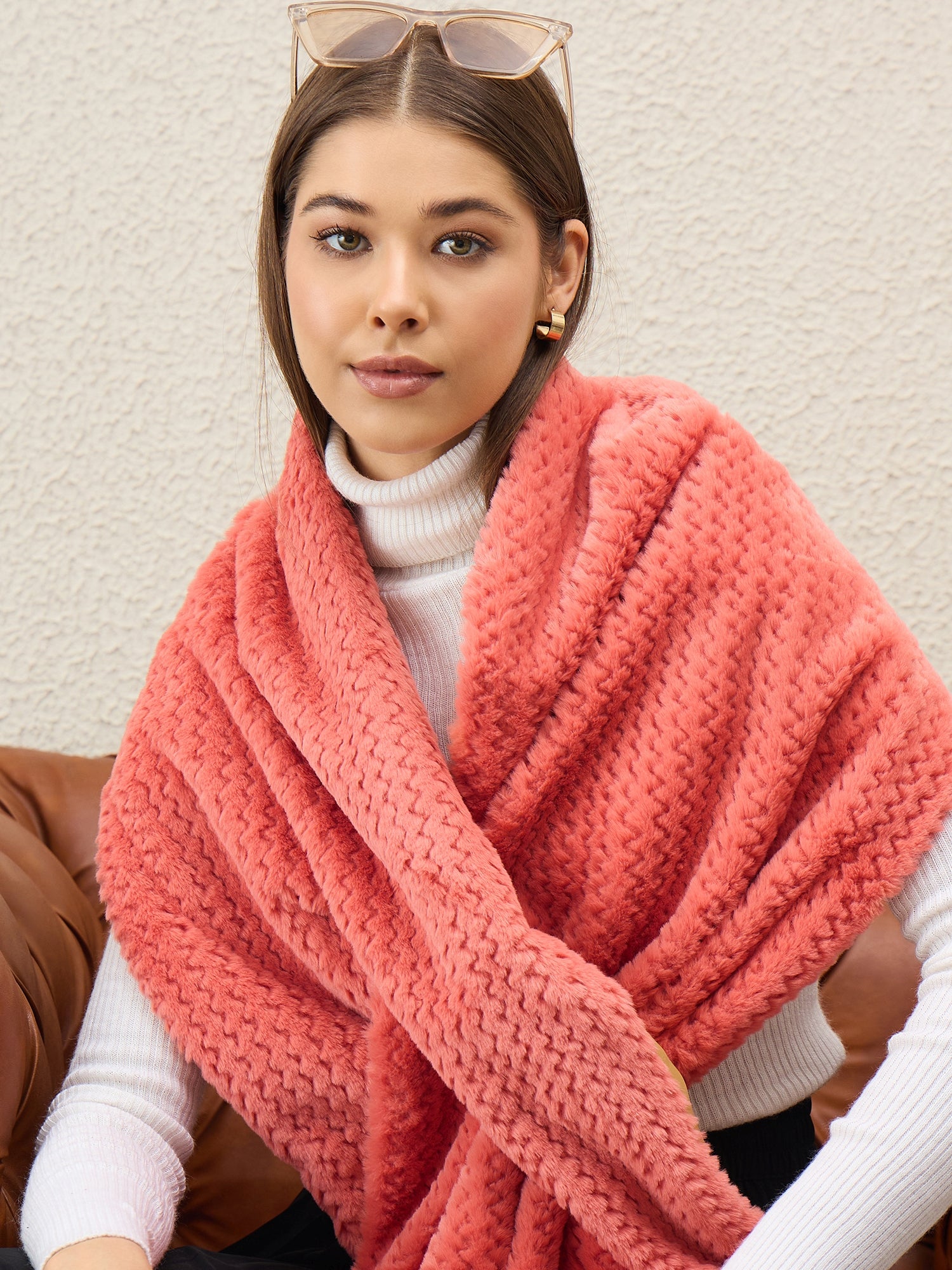 Dark Peach Texture Fur Cape